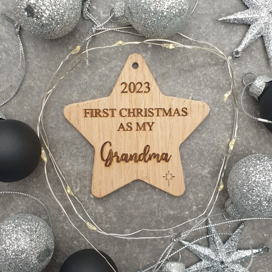 Custom Engraved Baby's First Christmas Star Tree Bauble