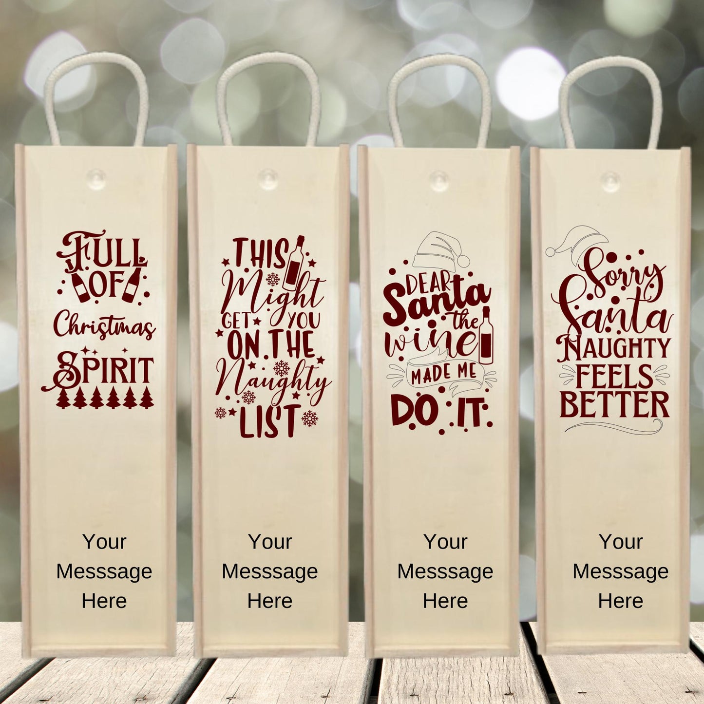 Custom Wooden Christmas Wine Box Funny Message